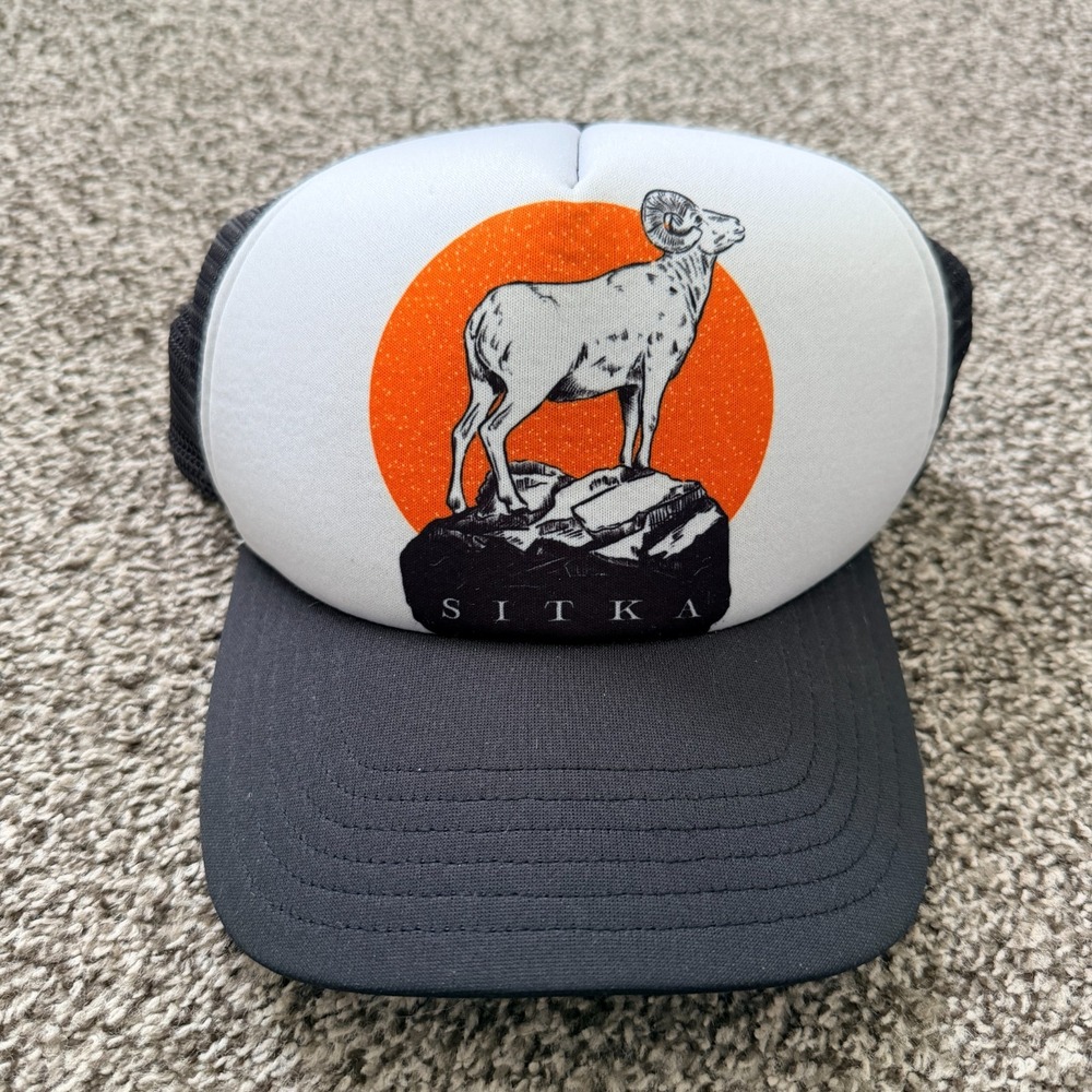 Mens Sitka Gear Trucker Hat One Size Ram Field Sketch Foam Black Snap Back